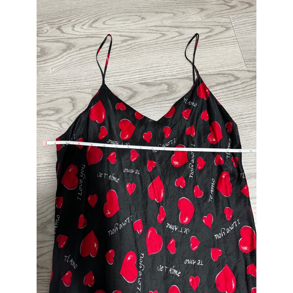 Vintage Intimate Style Slip Dress‎ Hearts Print Lingerie Mini Dress Black Medium - Picture 4 of 5